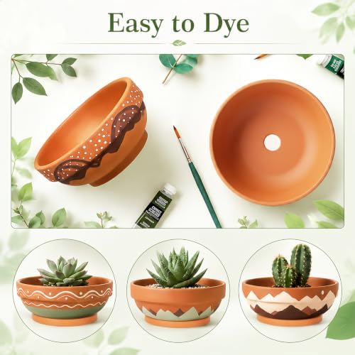 Laerjin Terracotta Pots with Saucers, 7.67 Inch Shallow Planters, 4 Pack - Image 5