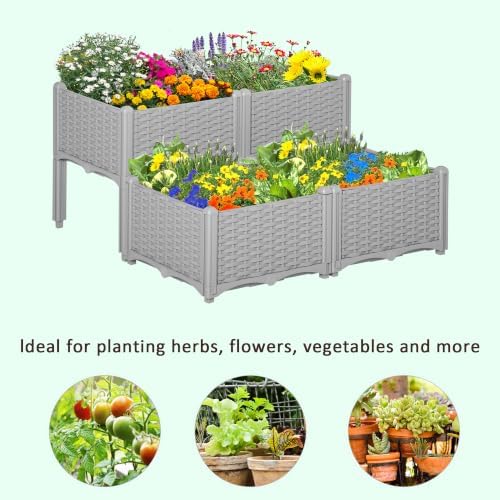 Outsunny 4 Piece Raised Garden Bed with Legs Planter Box Raised Bed, Gray - Image 6