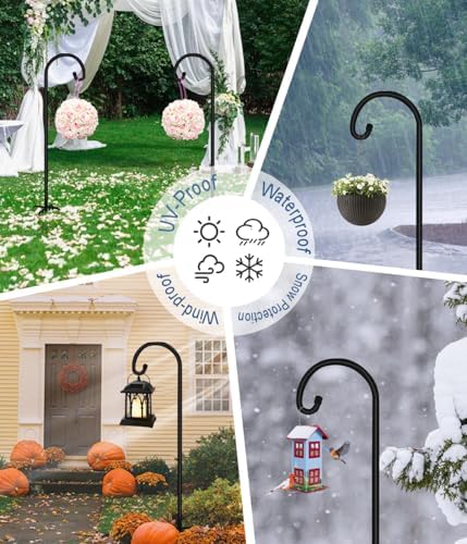 Artigarden 108 inch Outdoor Shepherd Hook with 7 Prong Base (2 Packs), Adjustable Heavy Duty Garden Hanging Stake for Bird Feeder Solar Light Plant Hanger Wedding Decor, Matte Black - Image 6