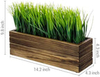 MyGift 14 Inch Artificial Green Grass Plant in Rustic Burnt Solid Wood Rectangular Crate Style Planter Box, Indoor Decor Faux Greenery in Decorative Wooden Container - Image 5