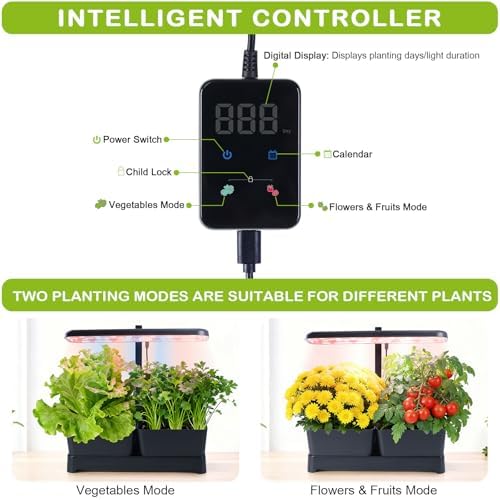 Indoor Herb Garden with Grow Light & Pots, Full Spectrum LED Planter for Kitchen Herbs & Houseplants, Height Adjustable Indoor Growing System for Home & Apartment Decor(Black, 16 * 6.3 * 7.1 inch) - Image 4