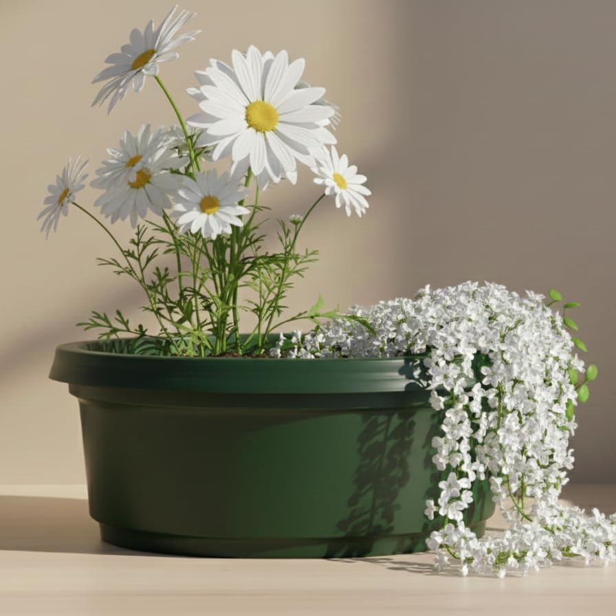 13 inch by 5 inch Hunter Green Pot with Saucer - Image 3