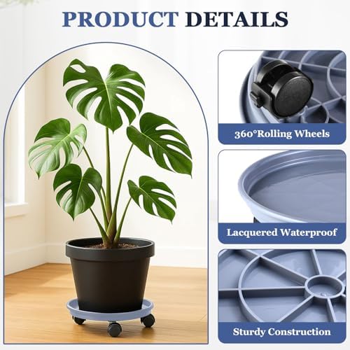 Circloophs 7 Packs Plastic Plant Caddy with Wheels 12 Inches Heavy-duty Rolling Plant Stands with Casters Plant Roller Base for Moving Heavy Plant Pots Indoor and Outdoor Plant Mover Saucers, Grey - Image 3