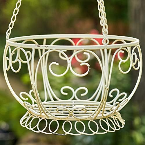 Zaer Ltd. Pack of 2, Hanging Metal Basket Planters (Antique White, Pack of 2) - Image 2