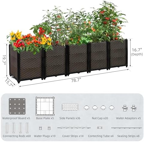 Large Raised Planter Box Outdoor Self Watering 78.7"x15.7"x19.7", Deep Raised Garden Bed - Elevated Garden Box with Drainage Plug, Rectangular Garden Planter Perfect for Patio Balcony Deck - Image 5