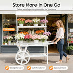 Flower Cart Display Stand with Wheels, 3-Tier Wooden Retro - Image 4
