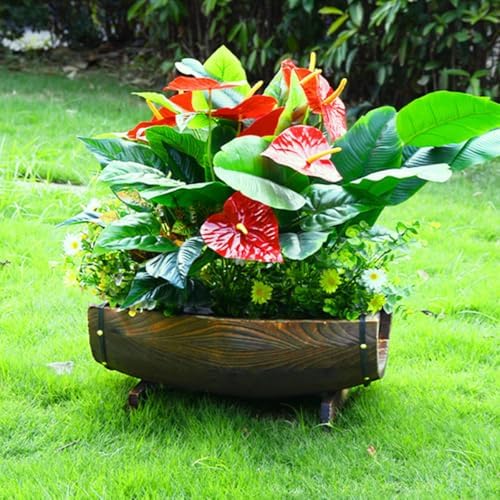 Wooden Barrel Planter Rustic Flower Pot Small Half-Cut Barrel 30x16x9cm Indoor Outdoor Garden Decor Wedding Photography Prop - Image 5