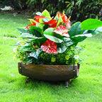 Wood Half Barrel Planter Outdoor Garden Flower Pot 14.5x9.2 Inch Rustic Wooden Wine Barrel with Base for Patio Porch Succulent Plants Decoration - Image 6