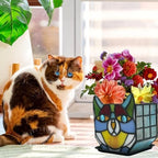 Tiffany Stained Glass Cat Planter,Indoor and Outdoor Plant Displays,Succulent Cat Pot,Plant Gifts for Women,4.6x5.15x3 in (Without Succulents) - Image 3