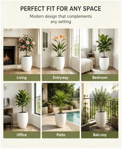 Kante Tall Concrete Planter 21.7" Modern White Floor Pot for Indoor Outdoor - Image 5