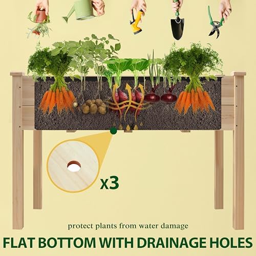 BlueWish 48"W x 24"D x 30"H Raised Garden Bed, Cedar Garden Bed with Detachable Black Liner, Drainage Holes, Raised Garden Beds Outdoor 330 lbs Capacity, Raised Beds for Gardening, Vegetable, Flower - Image 4