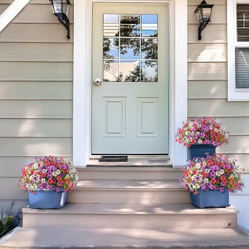 Homsunny Artificial Faux Hanging Flowers Plants with Basket for Outdoor Spring Decoration, Fake Silk Daisy Outside Indoor UV Resistant Look Real Yard Patio Front Porch Garden Balcony Home Decor(Mix4) - Image 6
