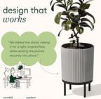 Veradek Demi Series Round Planter w/ Stand for Porch/Patio | Durable Plastic-Concrete & Wooden Stand | Modern Décor for Tall Plants, Flowers - Image 5