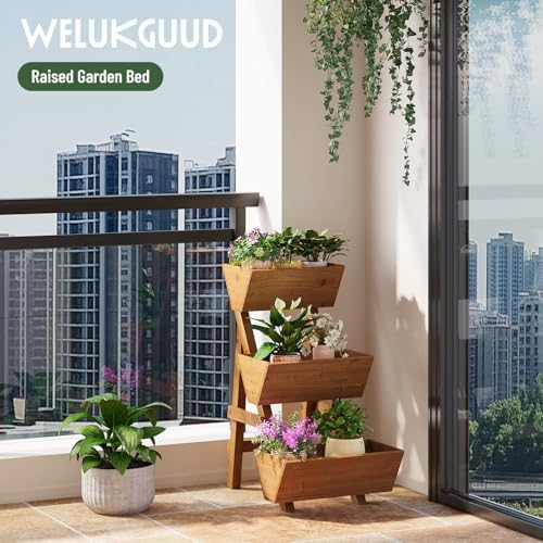 3-Tier Vertical Wooden Raised Garden Bed, Garden Planter Box, Small-Brown - Image 2