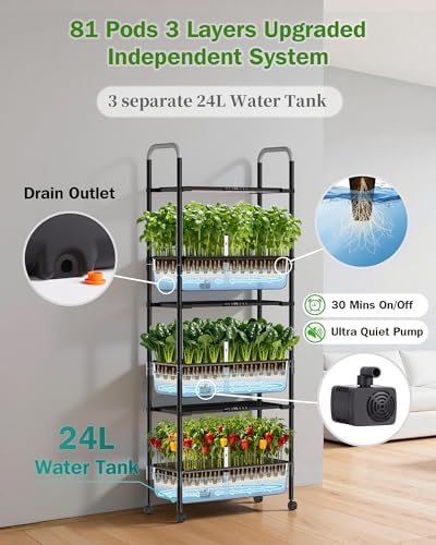Growell 81 Pods Hydroponics Growing System Kit with Independent Water Pump - Image 3