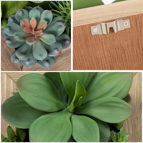 GnFlus Artificial Succulent Wall Decor - Fake Hanging Succulents with Wood Plant Box, 3D Wooden Wall Decor Faux Hanging Plants Indoor Arrangement - Image 2