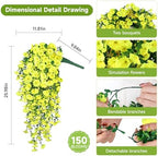 Artificial Hanging Flowers for Outdoors, 4 PCS 600 Blooms UV Resistant Morning Glory Faux Silk Vines, No-Odor Realistic Fake Plants for Garden Planter Porch Patio Decoration, Yellow - Image 3