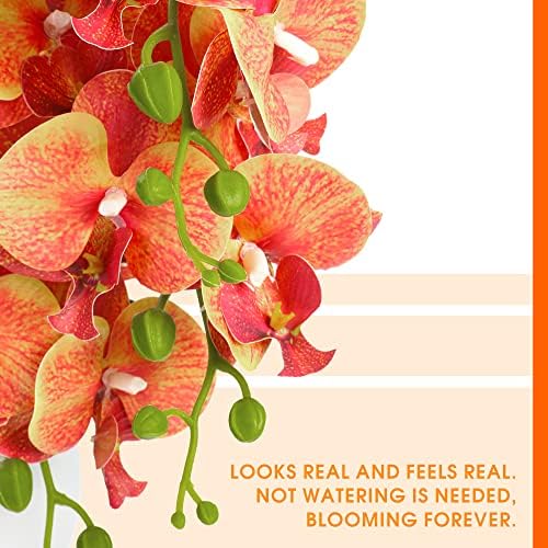 W&W Artificial Orchid Plants and Flowers with Vase, Fake Faux Orchid in Ceramic Pot,19”, Orange - Image 2