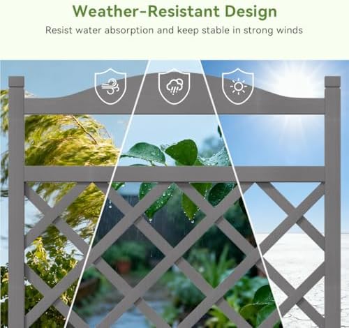 COMHOMA 2 Pack Planter Box with Trellis and Wheels, 48In Elevated Raised Garden Bed, Drainage Holes, Outdoor Lattice for Climbing Flowers, Vegetables, Patio Balcony, Gray - Image 5