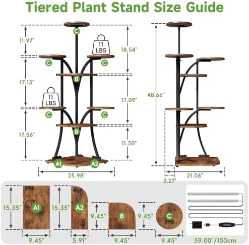 LATIBELL Corner Plant Stand with Grow Light, Brown, 48" 8 Tier - Image 7