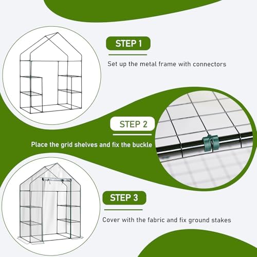 Outvita Walk-in Greenhouse, 3 Tiers 4 Shelves, Durable PE, 56"x29"x77" - Image 7
