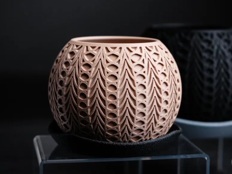 Decorative Ceramic Planter, Round Bowl Shape, Intricate Geometric Lattice Pattern, Terracotta Color - Image 3