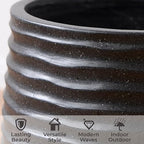 15”+11”+7.9” Dia Concrete Planter Set of 3, Wavy Textured Black Flowerpot - Image 2