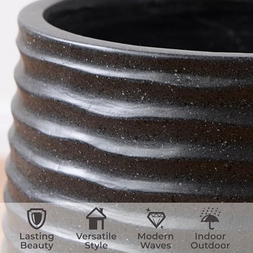 15”+11”+7.9” Dia Concrete Planter Set of 3, Wavy Textured Black Flowerpot - Image 2