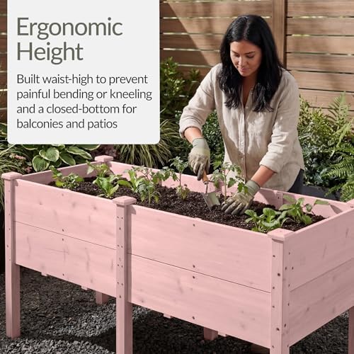 Best Choice Products 72" x 24" x 30" Raised Garden Bed with Extra Deep 16" Depth, Elevated Wood Planter Box Stand for Backyard, Patio, Balcony, Natural Fir Wood - Pink - Image 4