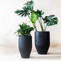 FAB HAB Glade Handmade Tall Metal Planters in Matte Black – Set of 2 (18”, 21” H), Indoor/Outdoor, Lightweight with Drainage Holes by FabHabitat