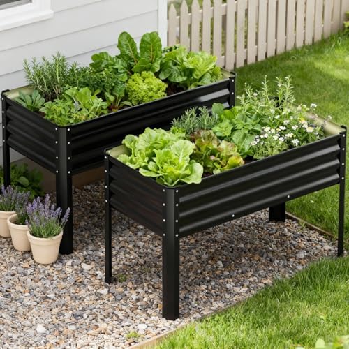 COMHOMA 2 Pack Raised Garden Bed with Legs 4x2x2.5ft,Large Elevated Galvanized Metal Planter Box with Drainage Holes,Outdoor Growing Kit with Gloves Tools for Backyard Patio Lawn,Black - Image 2