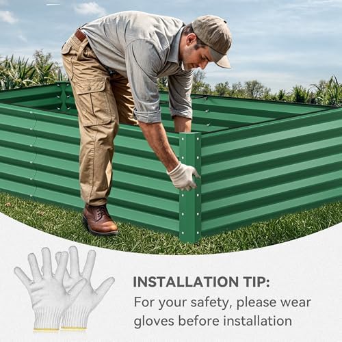 YITAHOME 2pcs 8x4x1.5 in Galvanized Raised Garden Bed Kit, Large Metal Planter Box with Gloves, Safety Rubber & Support Rod, Outdoor Flower Bed for Plants Vegetables, Green - Image 4