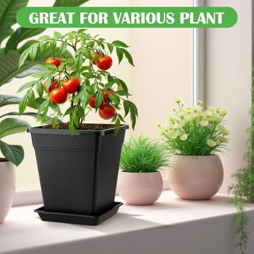 BTPLASTIK Plant Pots 10 Inch Set of 5, Large Square Plastic Planter with Drainage & Saucer, 5 Gallon Thick Outdoor Garden Pots Container for Outdoor Indoor, Flower Pots Planters - Image 6