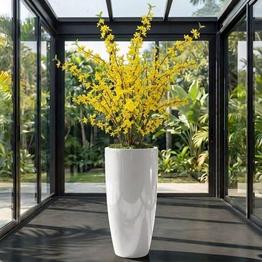 Tall 36" White Fiberglass Planter - Large Modern Lightweight Tapered Round Indoor/Outdoor Elegant Decorative Pot for Plants, Trees & Home Decor - 8" D x 16" W x 36.4" H - Image 2
