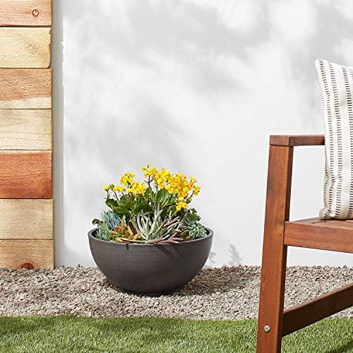 PSW Pot Collection 15x8 inch Plastic/Stone/Wood Composite Square Planter – No Drainage Hole (Drillable), Simplicity Bowl, Dark Charcoal - Image 5