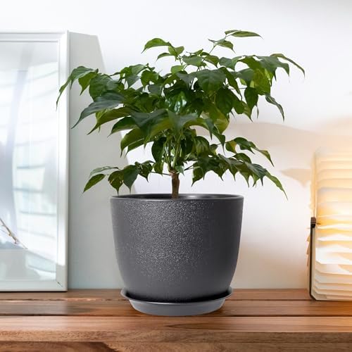 10 Inch Planting Pots Set of 3, Outdoor Planters for All House Plants Black Plastic Flower Pots Modern Decorative Garden Pot with Saucer - Image 4