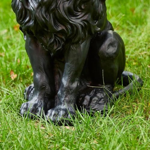 20.5" Black Lion Statue Outdoor, Resin Guardian Lion Sculpture with Weather-Resistant Finish, Decorative Animal Figurine for Garden, Patio, Entryway & Home Decor - Image 7