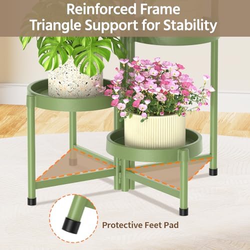 LASZOLA Plant Stand Indoor Outdoor Tall with Plastic Tray, 5 Tiers Green - Image 5