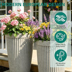 Autodaya 20" Resin Outdoor Tall Planters Set of 2, Ivory Fluted - Image 4