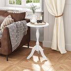 HLR Round Small End Table Set of 2, Wooden Pedestal Side Tables, Pure White - Image 6