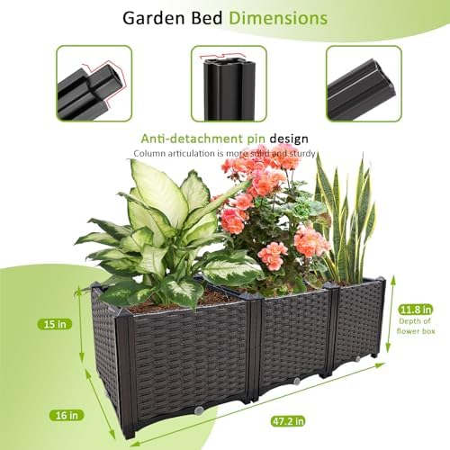 Raised Garden Bed Large Planters for Outdoor Plants Rectangular Elevated Planter Boxes Patio Balcony Deck for Planting Flowers, Vegetables, Tomatoes, and Herbs - Image 3
