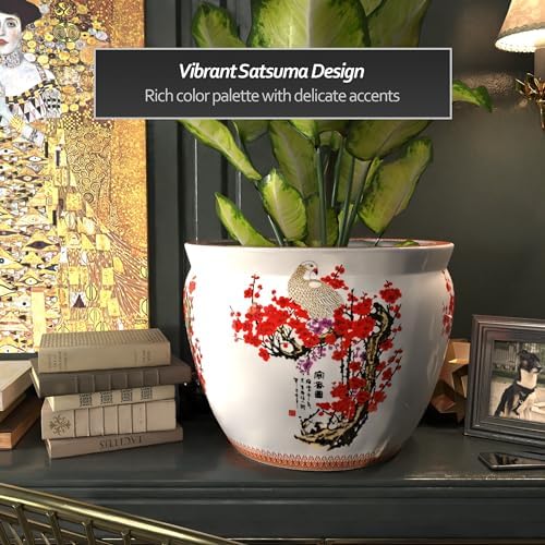 Red Lantern Large 20" Porcelain Fishbowl Cherry Blossom Planter - Image 5