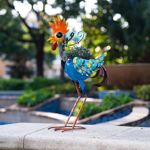 Planters for Outdoor Plants,25.6 Inch Tall Metal Yard Rooster Decor for Outdoor Plants, Weather-Resistant Flower Pots for Garden Patio Porch Decor - Image 5