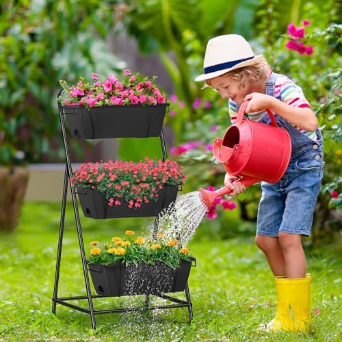 Raised Garden Bed 3 Tier Vertical Garden Planter Elevated Planter Boxes Outdoor Herb Planter with Drainage Holes Removable Tray for Patio Balcony Porch Black - Image 5