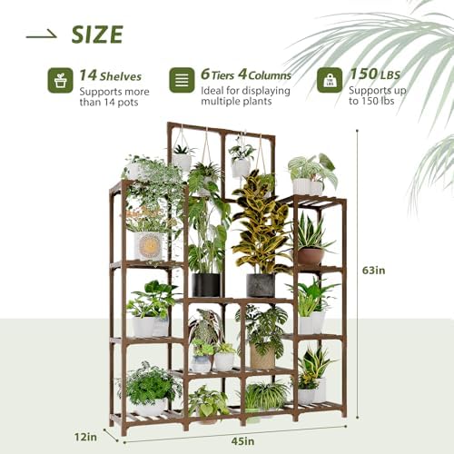 GENTINGBRO Plant Stand Indoor Outdoor 63" Tall Plant Shelf for Plants 12-Tier Large Plant Sheves for Living Room Heavy Duty Plant Rack Garden Balcony Patio Hanging Planter - Image 4