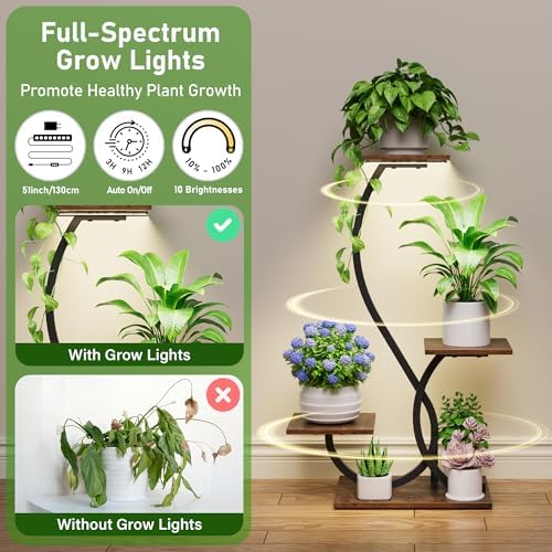 BACEKOLL Plant Stand Indoor with Grow Lights - 2 Pack Plant Shelf, Lighted Corner Plant Stands for Indoor Growing, 4 Tiered Metal Flower Holder, S-Shaped Decorative Shelves for Home, Hallway, Black - Image 3