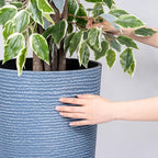 QCQHDU Set of 2 9 Gallon Tall Large planters for Outdoor/Indoor Plants of 12" Dia x 21" H Round Flower Pots Set Faux Stone Finish Front Door Patio Square Porch Planters with Tray, Sky Blue - Image 6