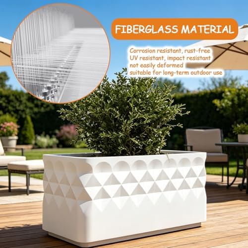 Garden Bed Outdoor, Planter Box with Drainage Holes, Fiberglass Flower Planter for Patio Balcony Vegetable Herb Growing - Image 5
