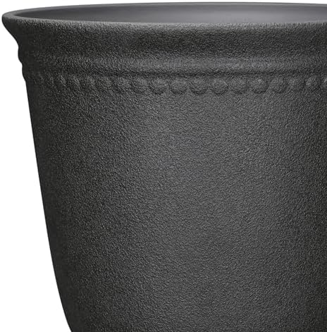 16" Recycled Resin Urn Planter, Weatherproof Drainage Holes, Outdoor Black - Image 5