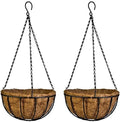 Kingbuy 14" Metal Hanging Basket with Coconut Liner – 6.5" Depth, Rust-Resistant Wire for Ferns & Herbs, Adjustable Chains & S-Hook for Balcony Porch Kitchen Window, 2 Pack by Kingbuy
